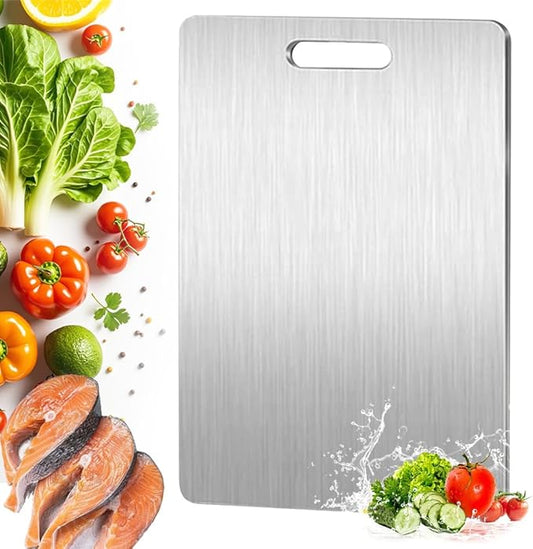 Stainless Steel Cutting Board with Handle – 11" x 7" Anti-Bacterial Kitchen Chopping Board for Meat, Fruits & Vegetables