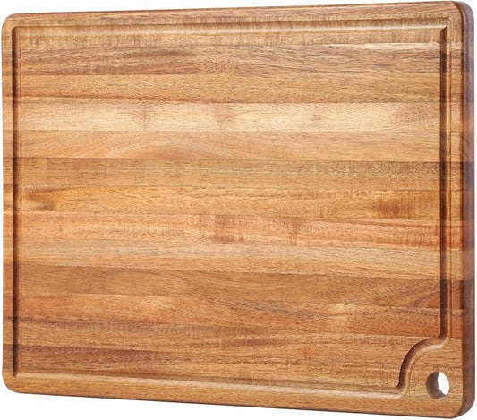 Large Wooden Cutting Board with Juice Groove – 18" x 12" Heavy-Duty Chopping Board for Kitchen