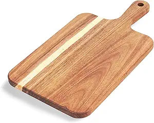 Small Acacia Wood Cutting Board with Handle – 13.8" x 7" Natural Wooden Serving & Chopping Board