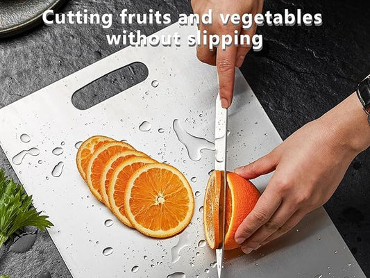 Stainless Steel Cutting Board with Handle – 11" x 7" Anti-Bacterial Kitchen Chopping Board for Meat, Fruits & Vegetables
